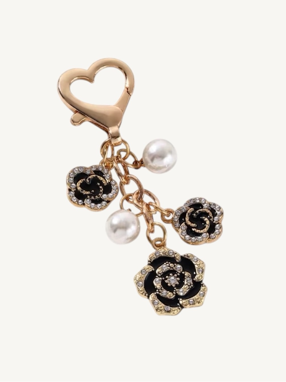 Enamel and Gold Charm Keychain Bag Charm Floral Bee Butterfly Purse Charm - Picture 8 of 16